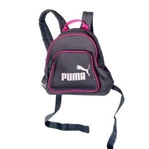 Puma Mini Backpack Gray Pink Logo School Travel Bag Zippered Pockets Compact